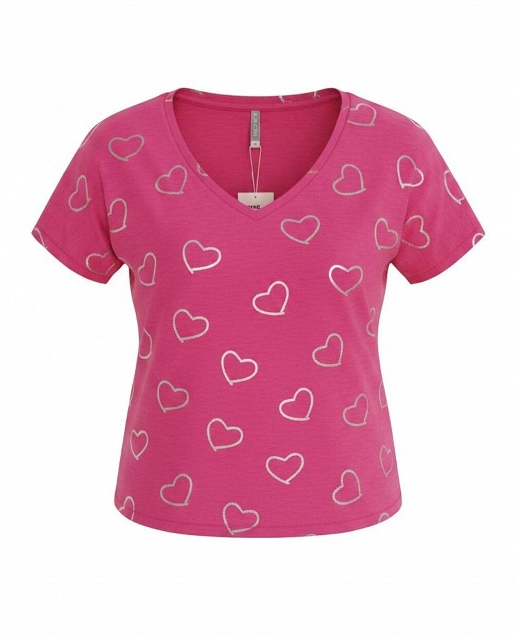 2/$15 NWT Noracora Womens V-Neck Hot Pink with Silver Hearts Blouse Top Sz: L